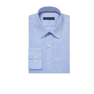 tommy hilfiger men's dress shirt regular fit non iron solid, blue, 16.5" neck 34"-35" sleeve