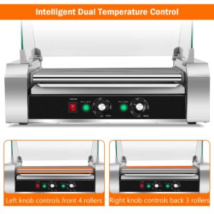 Giantex Hot Dog Roller Machine, 7 Non-Stick Rollers 18 Hot Dog Sausage Grill Cooker Machine with Removable Stainless Steel Drip Tray and Glass Hood Cover, Commercial Household Hot Dog Rotisserie