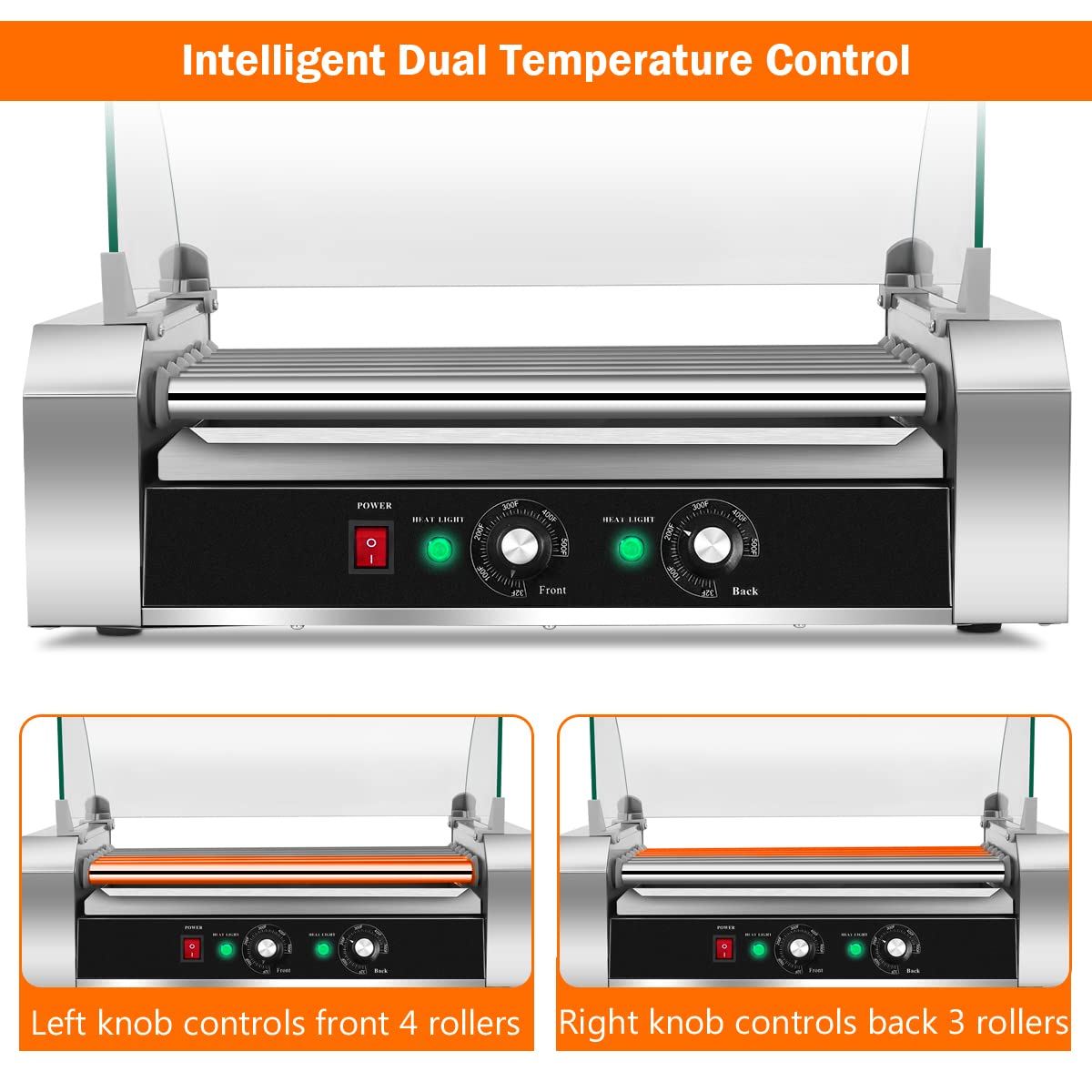 Giantex Hot Dog Roller Machine, 7 Non-Stick Rollers 18 Hot Dog Sausage Grill Cooker Machine with Removable Stainless Steel Drip Tray and Glass Hood Cover, Commercial Household Hot Dog Rotisserie