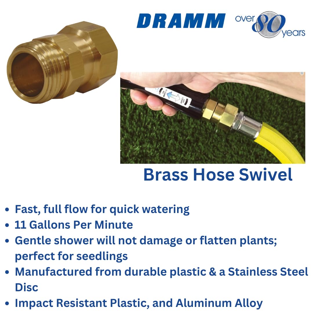 Dramm Brass Hose Swivel to Freely Move Hose and Wand Independently, No Kinking or Fighting with Hose, Brass