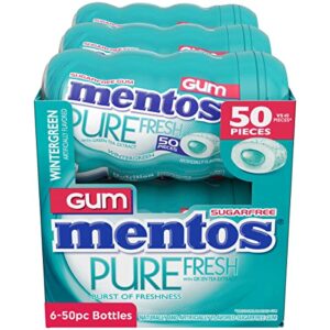 Mentos Pure Fresh Sugar-Free Chewing Gum with Xylitol, Wintergreen, Bulk, 50 Count ( Pack of 6)