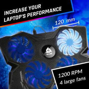 KLIM Wind Laptop Cooling Pad - More Than 500 000 Units Sold - New Version 2024 - The Most Powerful Rapid Action Cooling Fan - Laptop Stand with 4 Cooling Fans at 1200 RPM - USB Fan - PS5 PS4 - Blue