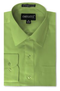 omegatux omega mens regular fit solid dress shirts w/convertible cuffs apple green (17.5-37)
