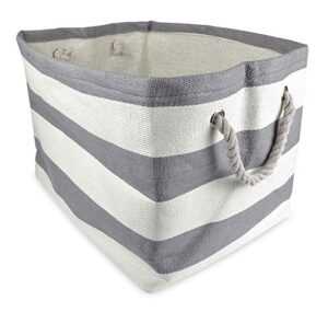 dii durable woven striped storage bin collapsible with soft rope handles reinforced with metal grommets, x-large, 17x15x12", solid gray