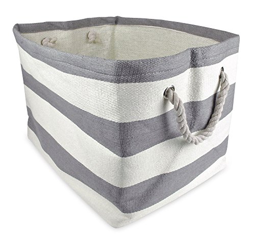 DII Durable Woven Striped Storage Bin Collapsible with Soft Rope Handles Reinforced with Metal Grommets, X-Large, 17x15x12", Solid Gray