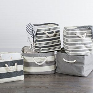 DII Durable Woven Striped Storage Bin Collapsible with Soft Rope Handles Reinforced with Metal Grommets, X-Large, 17x15x12", Solid Gray