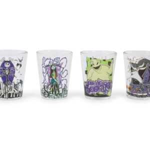 Silver Buffalo Disney Nightmare Before Christmas Character Portraits 4-Piece Mini Glass Set, 1.5 Ounces