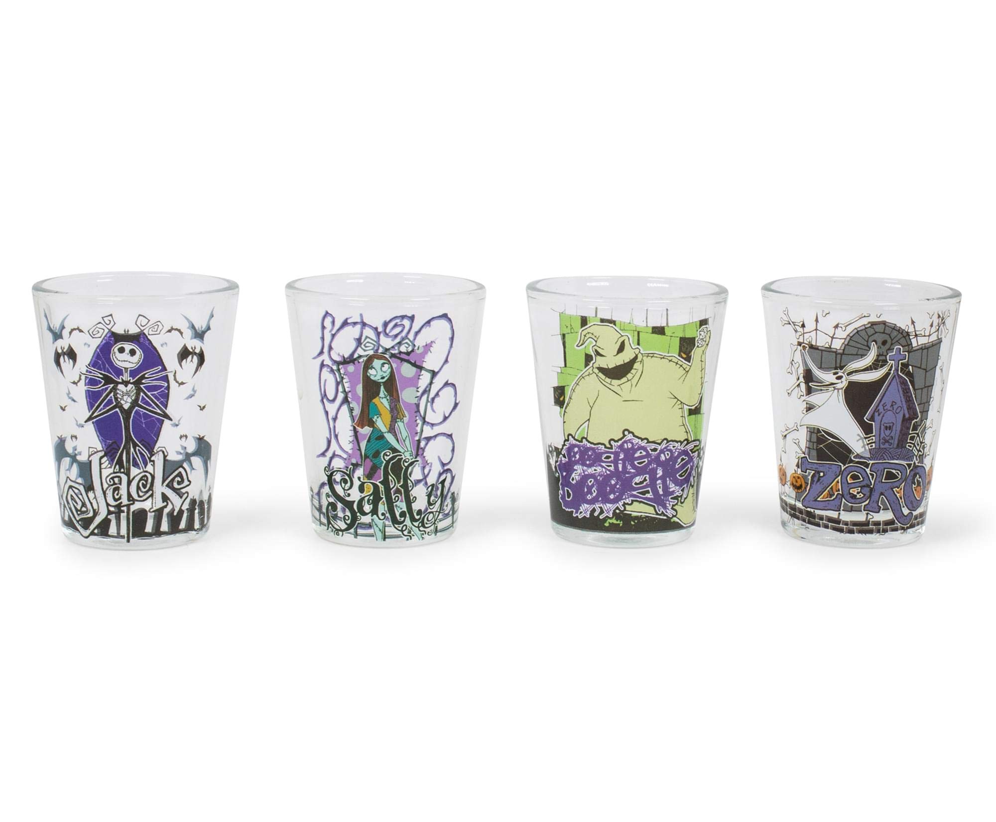 Silver Buffalo Disney Nightmare Before Christmas Character Portraits 4-Piece Mini Glass Set, 1.5 Ounces