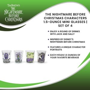 Silver Buffalo Disney Nightmare Before Christmas Character Portraits 4-Piece Mini Glass Set, 1.5 Ounces