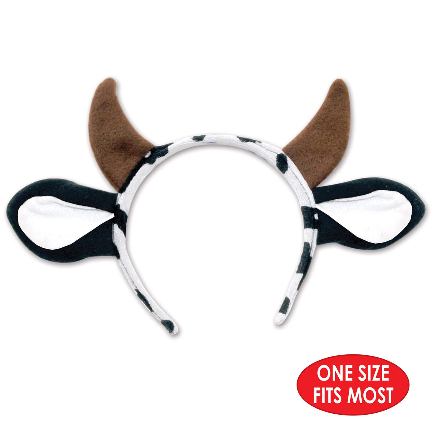 Beistle Cow Ears and Horns Headband Farm Theme Birthday Party Supplies Headwear, White/Black/Brown