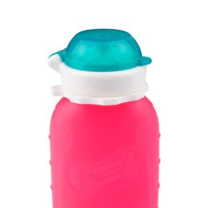Pink 6 oz Squeasy Snacker Spill Proof Silicone Reusable Food Pouch - for Both Soft Foods and Liquids - Water, Apple Sauce, Yogurt, Smoothies, Baby Food - Dishwasher Safe