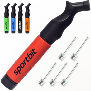 sportbit ball pump with 5 needles - push & pull inflating system - great for all exercise balls - volleyball pump, basketball inflator, football & soccer ball air pump - goes with needles set