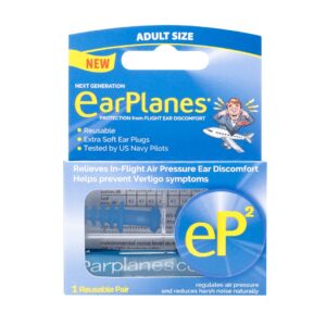 ep2 by cirrus healthcare second generation earplanes earplugs ear protection from flight air and noise sound (1 reusable pair)
