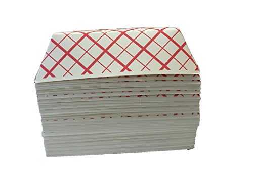 Mr Miracle 2.5 Pound Red White Plaid Paper Food Tray with Clear Plastic 4 Ounce Dip Cups. pack of 50 Sets of trays and Cups