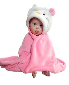 hooded toddler blanket | plush soft animal baby or infant hoodie blankie 36x27 + hood (light pink)