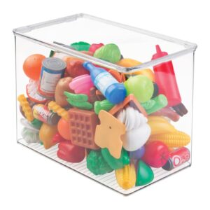 mdesign plastic stackable toy storage bin box with hinged lid for organizing living room, play room, bedroom - organizer containers for children and toddler toys - clear