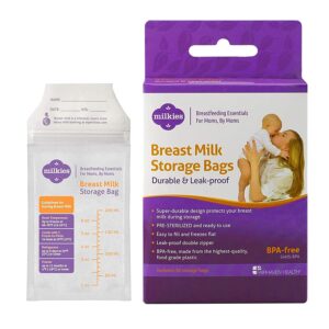 fairhaven health milkies breast milk storage bags, 50 count, presterilized and bpa free, no leak and no break, easy to use, freeze up to 6 ounces