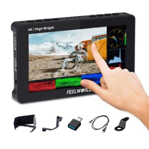 FEELWORLD 5.5 Inch 1600Nit Camera Field Monitor Ultra Bright 4K HDMI Video Monitor Touch Screen DSLR Monitor F970 External Install F5PROX