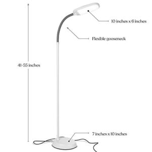 Brightech Litespan Slim LED Lamp, Modern Floor Reading Lamp Over Chair for Living Rooms & Offices, Tall Lamp with Adjustable Gooseneck, Crafts Work Light, Dimmable Standing Lamp for Bedroom - White