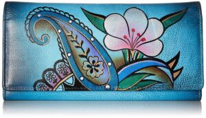 anna by anuschka women's hand painted genuine leather multi pocket wallet - denim paisley floral