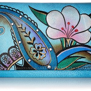 Anna by Anuschka Women's Hand Painted Genuine Leather Multi Pocket Wallet - Denim Paisley Floral