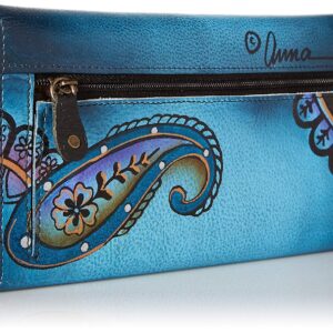 Anna by Anuschka Women's Hand Painted Genuine Leather Multi Pocket Wallet - Denim Paisley Floral