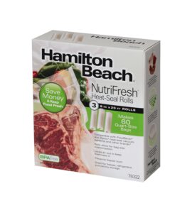 hamilton beach vacuum sealer, (3-pack) 8 in x 20 ft rolls for nutrifresh, foodsaver & other heat-seal systems (78322)