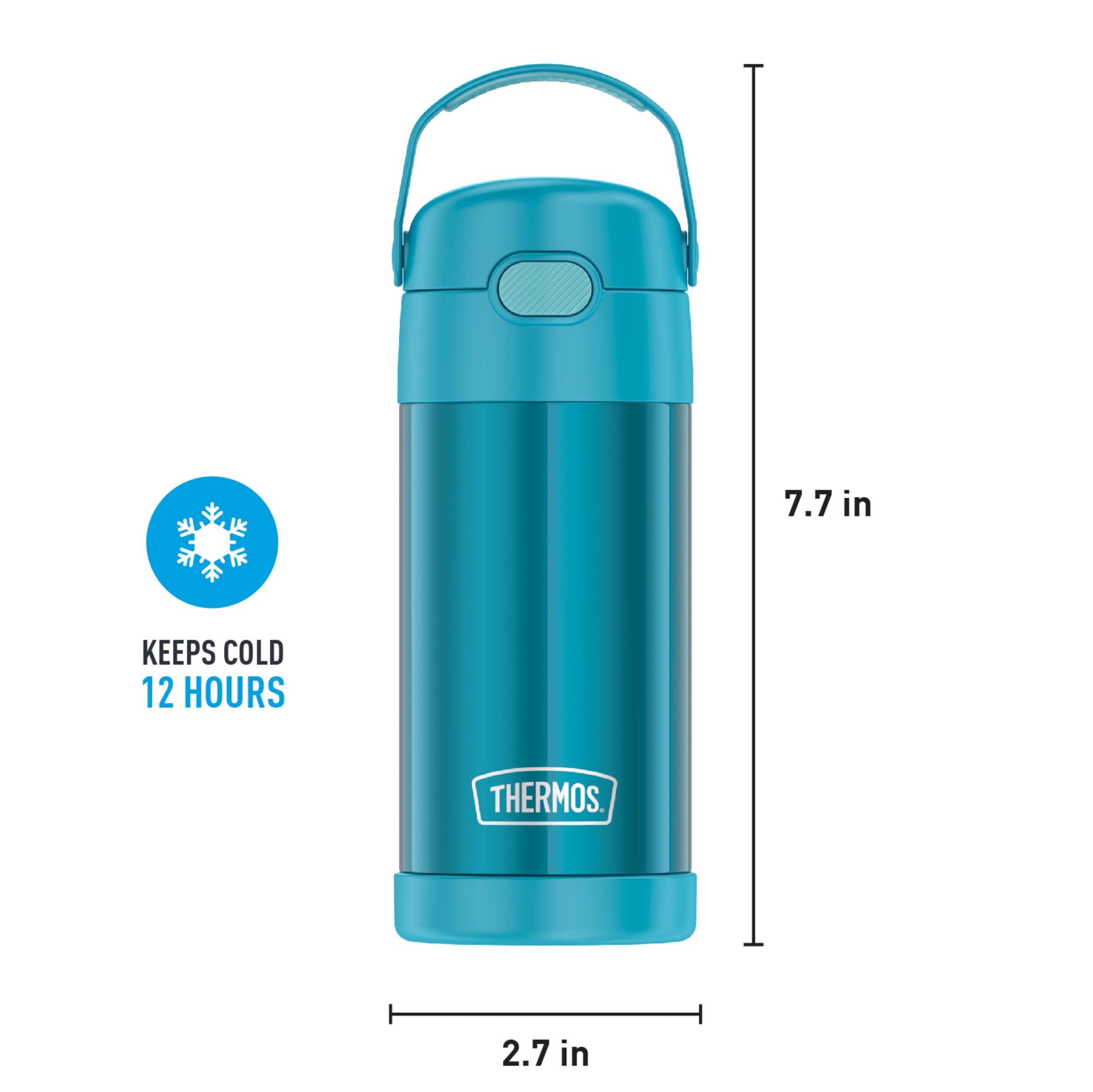 THERMOS FUNTAINER Water Bottle with Straw - 12 Ounce, Teal - Kids Stainless Steel Vacuum Insulated Water Bottle with Lid