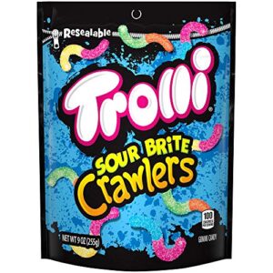 trolli sour brite crawlers, sour gummy worms, 9 ounce resealable bag