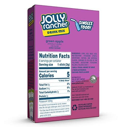 Jolly Rancher SINGLES TO GO! Green Apple, 6 boxes with 6 packets each - 36 total servings