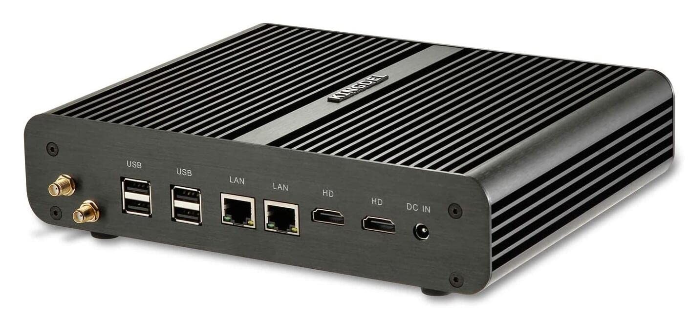 KINGDEL Fanless Mini Desktop Computer, Mini PC with Intel i7 CPU, 16GB RAM, 512GB SSD, 2xHD Ports, 2xLAN, All Metal Body, W-11 Pro