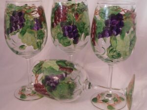 hand painted multi grape goblets. set of 4.