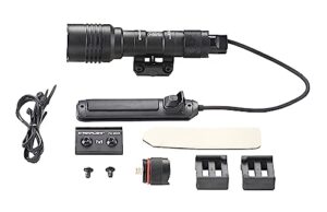 streamlight 88058 protac rail mount 1 350-lumen multi-fuel weapon light with cr123a batteries and remote pressure switch, tail switch, clips, black, box