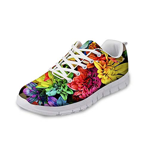 FOR U DESIGNS Colorful Floral Print Light Weight Fashion Sneaker Mesh Flex Trail Running Shoes Women US 11