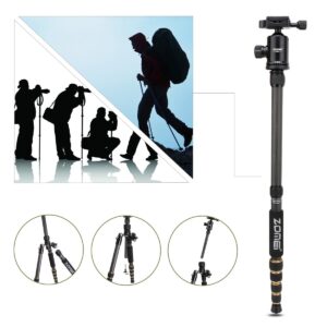 ZOMEI Z669C Carbon Fiber Portable Tripod with Ball Head Compact Travel for Canon,Sony, Nikon, Samsung, Panasonic, Olympus, Kodak, Fuji, Cameras and Video Camera