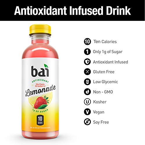 Bai Flavored Water, São Paulo Strawberry Lemonade, Antioxidant Infused Drinks, 18 Fluid Ounce Bottle (Pack of 12)