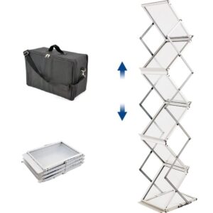 displayfactory magazine rack,catalog literature rack, 6 pockets,pop up aluminum brochure display stand foldable with carrying bag for office,store, exhibition & trade show