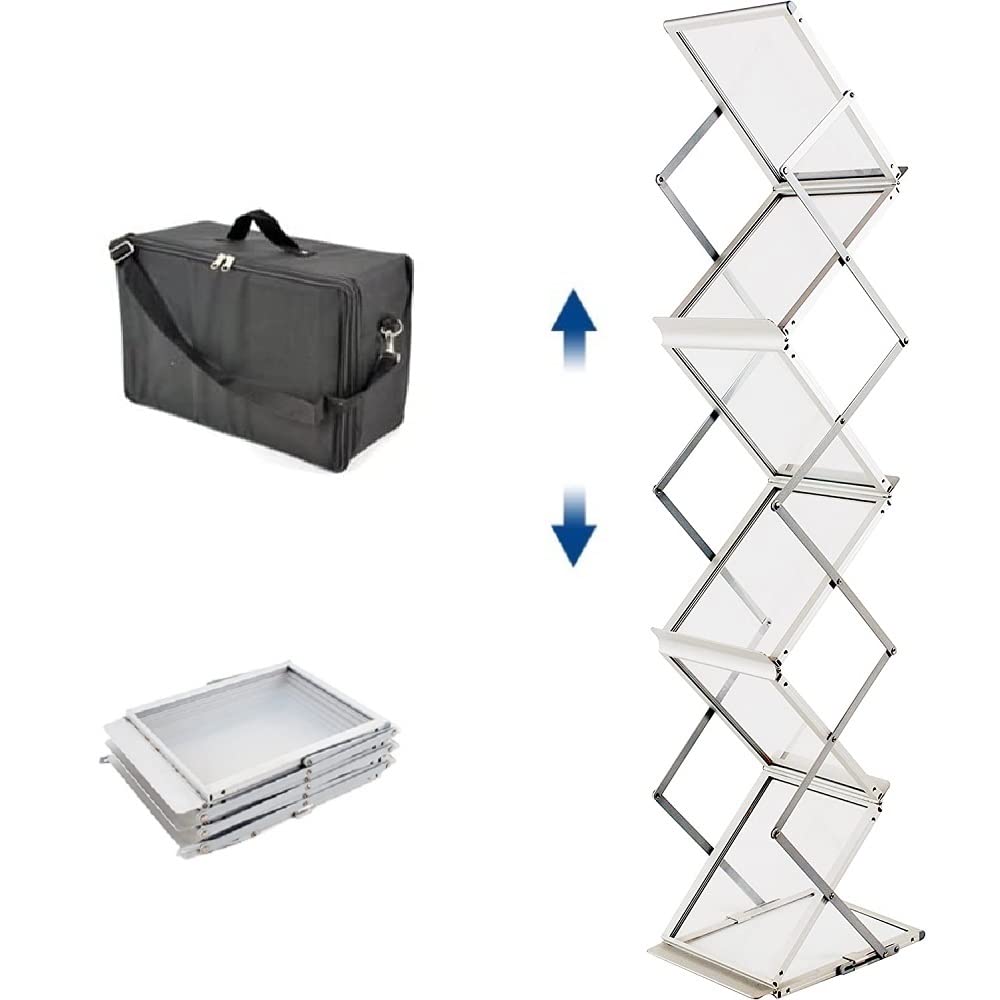 Displayfactory Magazine Rack,Catalog Literature Rack, 6 Pockets,Pop up Aluminum Brochure Display Stand Foldable with Carrying Bag for Office,Store, Exhibition & Trade Show