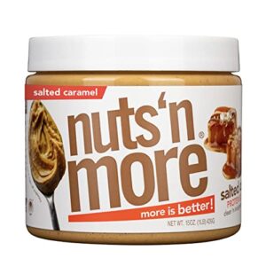 nuts ‘n more salted caramel peanut spread, all natural snack, low carb, low sugar, gluten free, non-gmo, high protein flavored nut butter (15 oz jar)