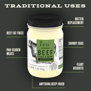 EPIC Beef Tallow, Grass-Fed, Keto Friendly, Whole30, 11oz Jar