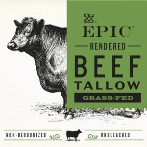 EPIC Beef Tallow, Grass-Fed, Keto Friendly, Whole30, 11oz Jar