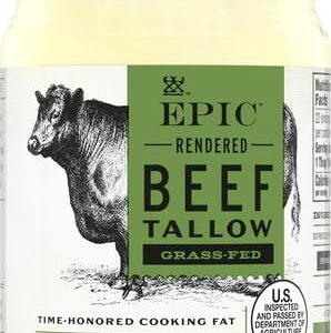 EPIC Beef Tallow, Grass-Fed, Keto Friendly, Whole30, 11oz Jar