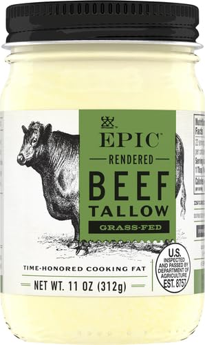 EPIC Beef Tallow, Grass-Fed, Keto Friendly, Whole30, 11oz Jar