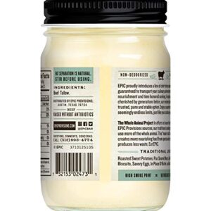 EPIC Beef Tallow, Grass-Fed, Keto Friendly, Whole30, 11oz Jar