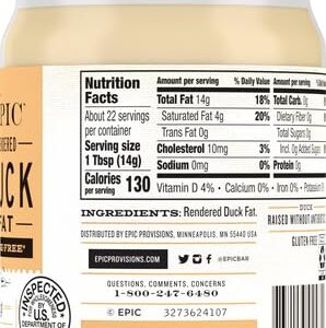 EPIC Rendered Duck Fat, Keto Friendly, Gluten Free, 11 oz Jar