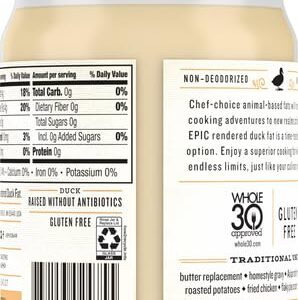 EPIC Rendered Duck Fat, Keto Friendly, Gluten Free, 11 oz Jar