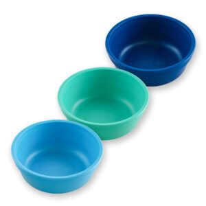 re-play made in usa 12 oz. reusable plastic bowls, pack of 3 without lid - dishwasher and microwave safe bowls for snacks and everyday dining - toddler bowl set 5.75" x 5.75" x 2", true blue