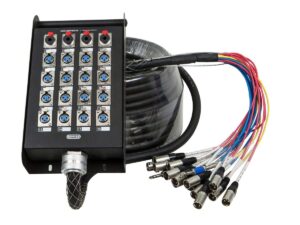 monoprice 20-channel snake & 16 xlr x 4 trs stage box - with 16 downstream and 4 upstream connections, 100 feet, black