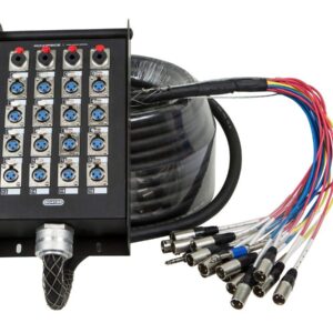 Monoprice 20-Channel Snake & 16 XLR x 4 TRS Stage Box - With 16 Downstream and 4 Upstream Connections, 100 Feet, Black