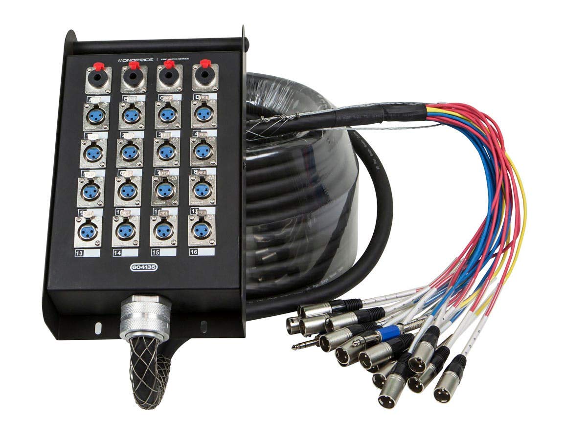 Monoprice 20-Channel Snake & 16 XLR x 4 TRS Stage Box - With 16 Downstream and 4 Upstream Connections, 100 Feet, Black